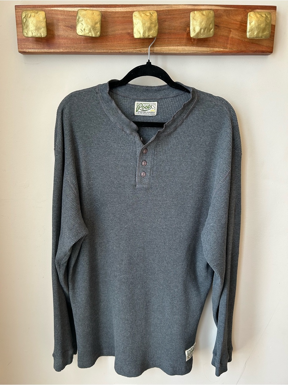 Vintage Roots Men's Long-Sleeve Waffle Thermal Henley Shirt - Gray L